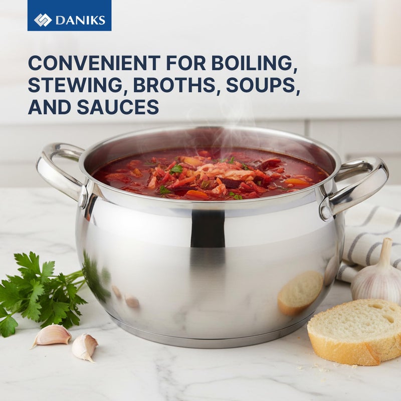 Daniks Classic 6.5 Quart Stainless Steel Stock Pot with Glass Lid, Tri-Ply Bottom for Even Heating, Induction Compatible, Dishwasher Safe - Image 5